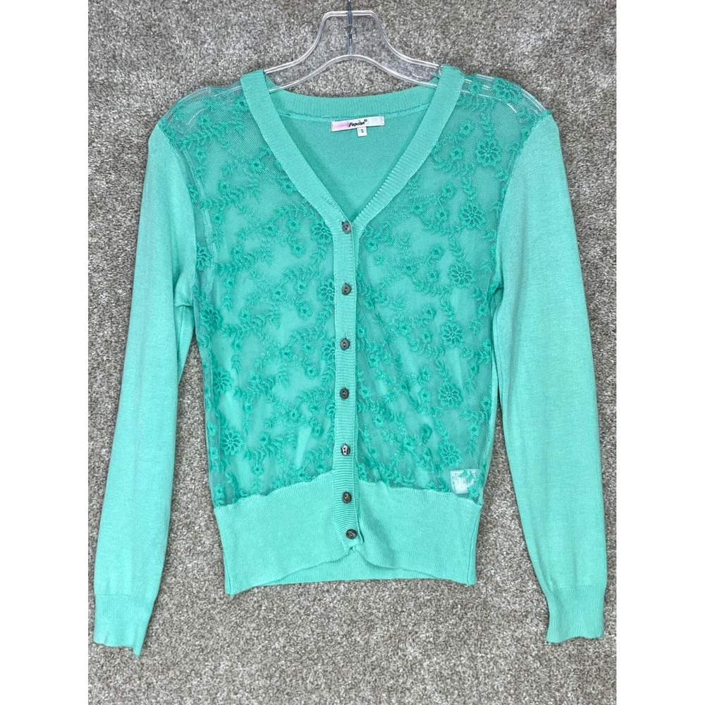 Papaya Floral Lace Overlay Cardigan Women S Green V-Neck Coquette Knit Layering
